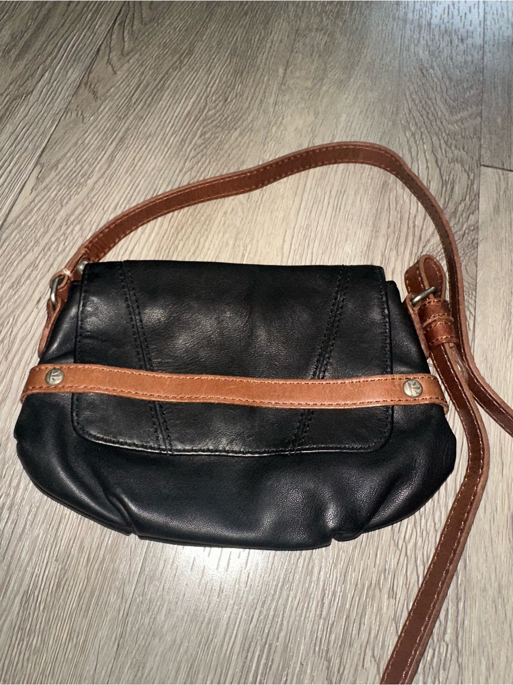 Ellington Black Leather Crossbody Brown Trim Small Purse